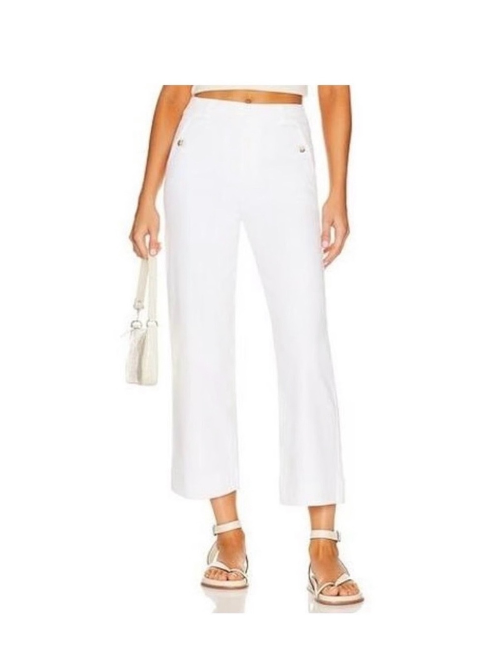 SPANX White High-Rise Cropped Wide-Leg Pants. Pull on. Both fit 50.
